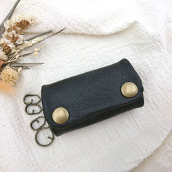 Made-to-order [Leather key case, black] Nibrick leather lid leat 第1張的照片