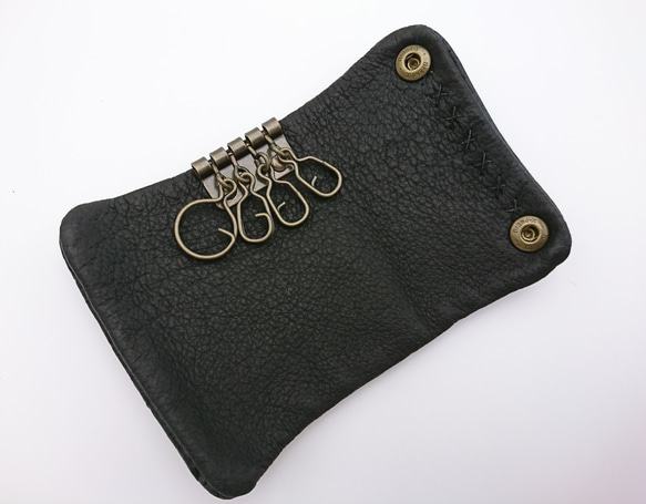 Made-to-order [Leather key case, black] Nibrick leather lid leat 第3張的照片