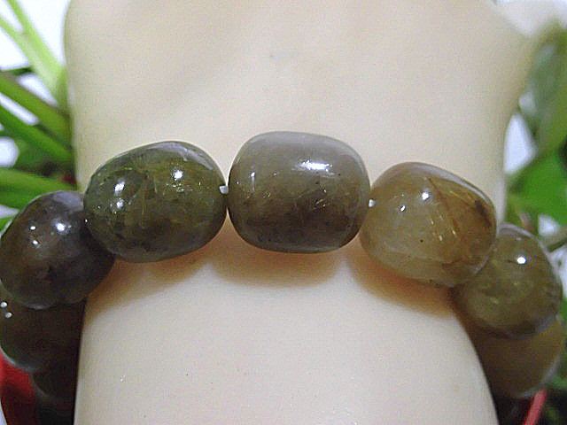 天然石 太鼓型 ルチルクォーツ(多彩針) ブレスレット 内周16.3cm　　230908322