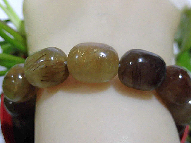 天然石 太鼓型 ルチルクォーツ(多彩針) ブレスレット 内周16.3cm　　230908322