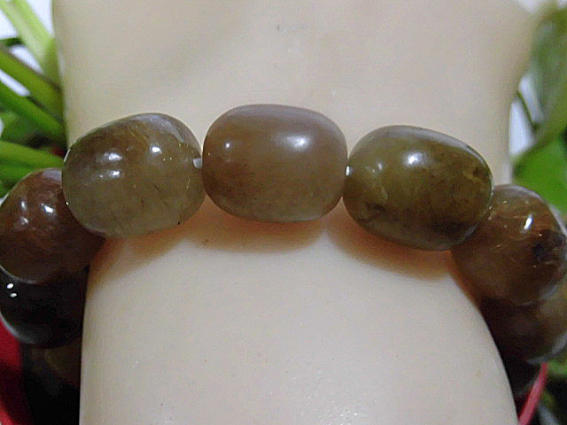 天然石 太鼓型 ルチルクォーツ(多彩針) ブレスレット 内周16.3cm　　230908322