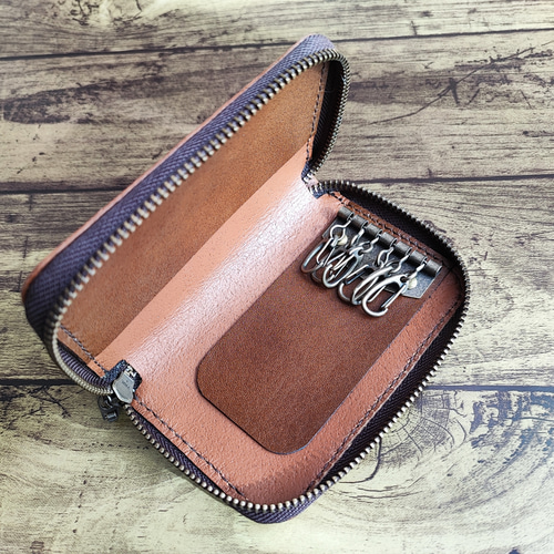 ヌメ革】ファスナー式キーケース【マーブリング染色】 キーケース  