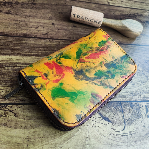 ヌメ革】ファスナー式キーケース【マーブリング染色】 キーケース  