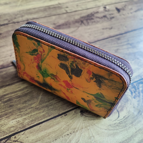 ヌメ革】ファスナー式キーケース【マーブリング染色】 キーケース  