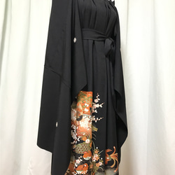 正絹】着物リメイク 黒留袖ドレス&ショールのセット／流水