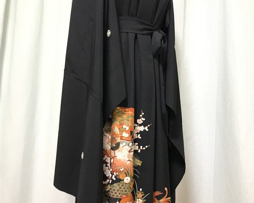 正絹】着物リメイク 黒留袖ドレス&ショールのセット／流水