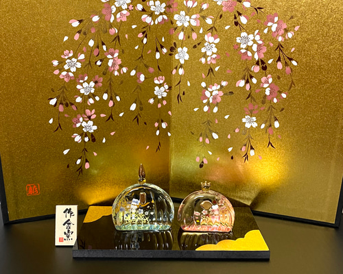 素敵なクリスタルのおひな様　彩桜 瑠璃 丸雛　ガラス　雛祭り　初節句　春色新作2023