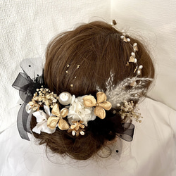 《送料無料》リボンとパールガーランドの髪飾り 卒業式 結婚式 成人式 カチューシャ 2枚目の画像