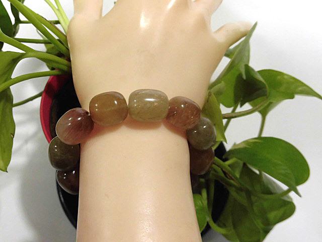 天然石 太鼓型 ルチルクォーツ(多彩針) ブレスレット 内周16.3cm　　230908323