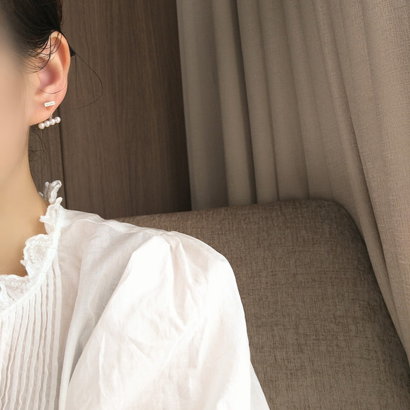 Bijou bar ＆ pearl earrings ビジューバーとパールの樹脂イヤリング樹脂ピアス 大人可愛い痛くない 5枚目の画像