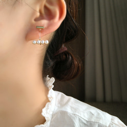 Bijou bar ＆ pearl earrings ビジューバーとパールの樹脂イヤリング樹脂ピアス 大人可愛い痛くない 18枚目の画像