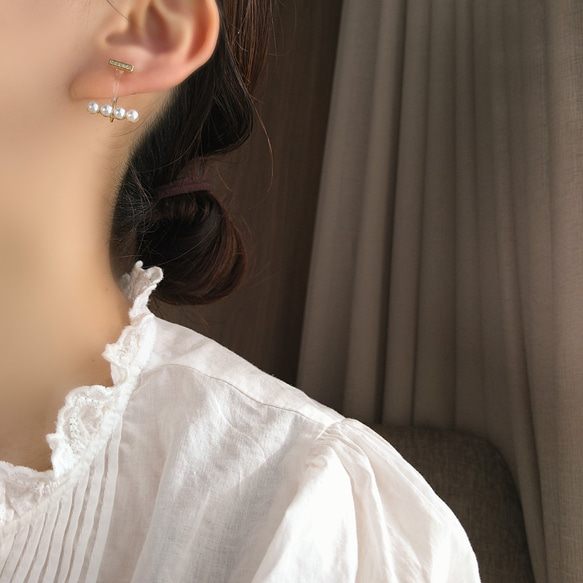 Bijou bar ＆ pearl earrings ビジューバーとパールの樹脂イヤリング樹脂ピアス 大人可愛い痛くない 16枚目の画像