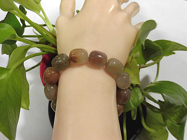 天然石 太鼓型 ルチルクォーツ(多彩針) ブレスレット 内周16.3cm　　230908324