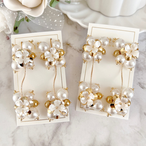 ゴールド パール×フラワー ウェーブ《ピアス/イヤリング》 ピアス 