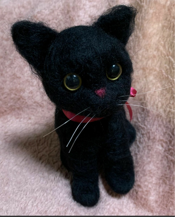 【注文製作】羊毛フェルトハンドメイド黒猫ちゃん 3枚目の画像