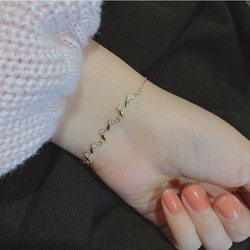 S925純銀製　14kgp 繊細　リーフ　ブレスレット　金属アレルギー対応　シンプル　重ね付け 6枚目の画像