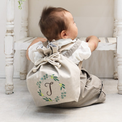 選べるイニシャル】一升餅巾着リュック / 上質リネン 誕生日 お