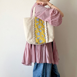 【受注生産】  canvas mimoza  tote bag　サイズL（beige） 6枚目の画像