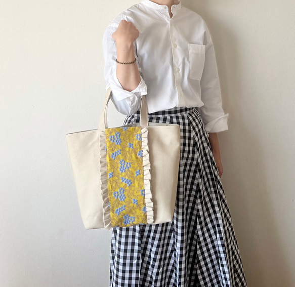 【受注生産】  canvas mimoza  tote bag　サイズL（beige） 4枚目の画像