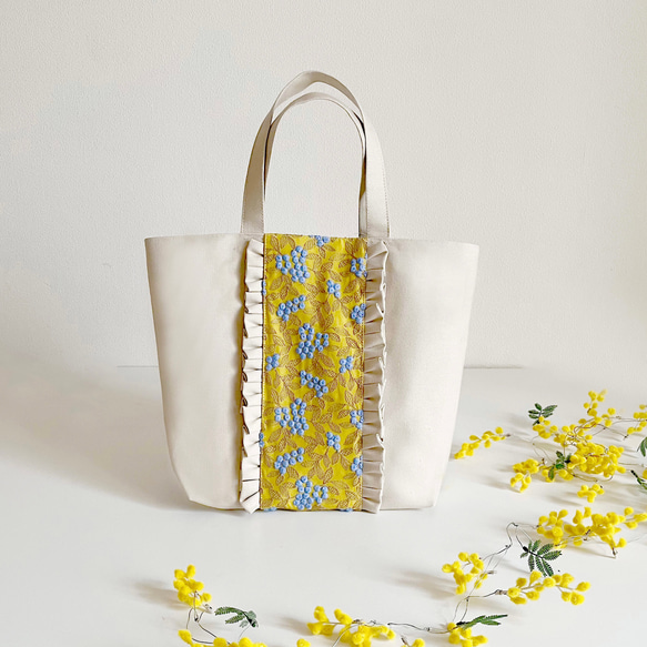 【受注生産】  canvas mimoza  tote bag　サイズL（beige） 1枚目の画像