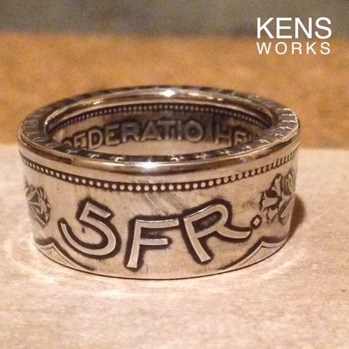 スイス5フラン　ヴィンテージ銀貨　コインリング スイス5フラン銀貨 ビンテージコインリング 指輪・リング KENS
