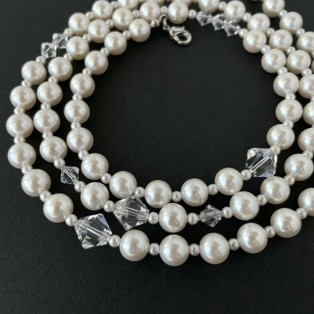 81cm クリスタル煌めくパールネックレス ナチュラルホワイト ロングパールネックレス 入学式 卒業式 フォーマル