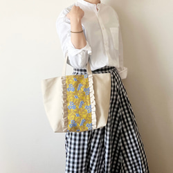 【受注生産】  canvas mimoza  tote bag　サイズM（beige） 1枚目の画像