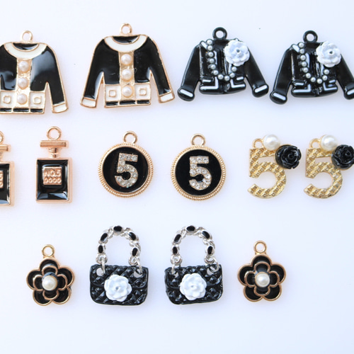14個・黒系】5番 カメリア リボン チャーム パーツ お得なアソート  