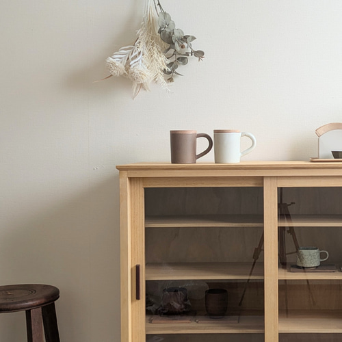 桐と透明ガラスの食器棚 サイズ変更可能 ガラス キャビネット かわいい