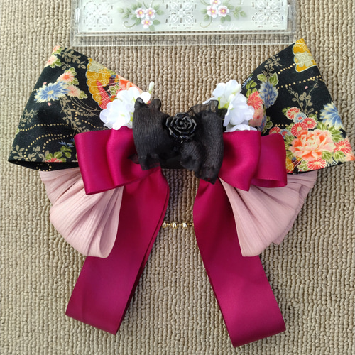 黒い和柄リボンの可愛い和風リボンバレッタ （送料無料） バレッタ  