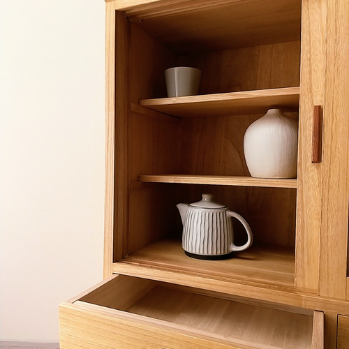 桐 と レトロガラス の 食器棚 チェスト・キャビネット