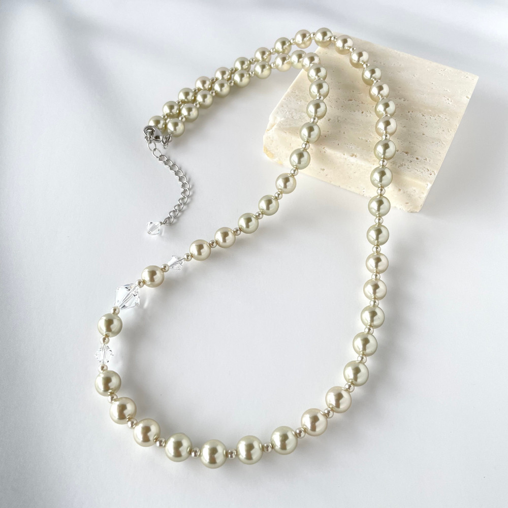 65cm クリスタル煌めくパールネックレス シャンパンカラー 入学式 卒業式 フォーマル オケージョン セレモニー