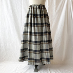 【ゆったりなのにすっきり】85cm：レクタングルスカート（ベーシックチェック：グレー） 5枚目の画像