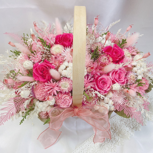 人気】 ローズピンク 華やかな 花籠 ✽ 大 バスケット ウエディング
