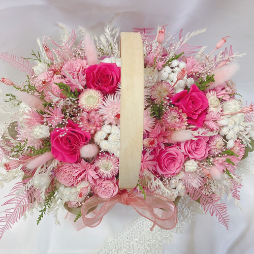 人気】 ローズピンク 華やかな 花籠 ✽ 大 バスケット