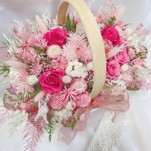 花籠 ( ピンク ) 1個 お花畑のような花カゴアレンジメント ピンク | 商品詳細
