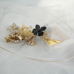 R1 ドライフラワー　水引　髪飾り　白　ゴールド　黒　卒業式　袴　成人式　振袖　結婚式　和装 4枚目の画像