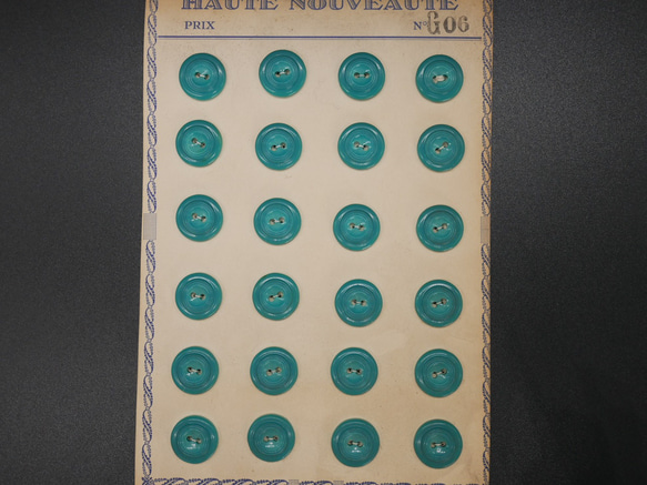 フランスアンティークプラスチックボタンS（GO6/ブルーグリーン） 3個セット 2枚目の画像