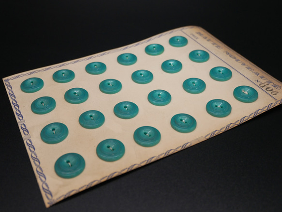 フランスアンティークプラスチックボタンS（GO6/ブルーグリーン） 3個セット 4枚目の画像