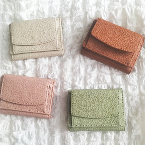 名入れ無料】本革 ミニウォレット 三つ折り 財布 ミントグリーン