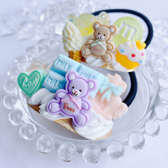 pastel bear 2点セット　お菓子のヘアゴム  ゆめかわフェイクスイーツ 2枚目の画像