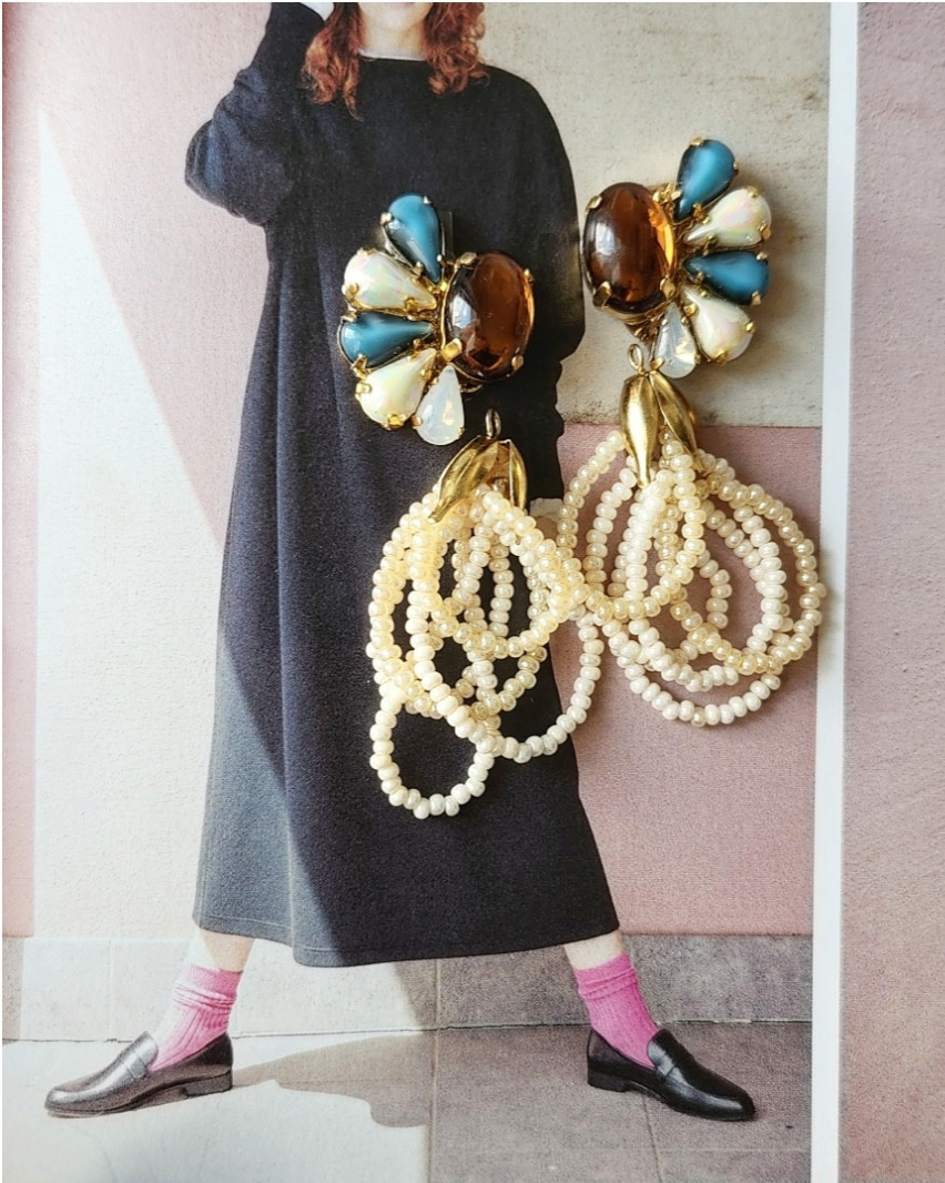 2way♡たっぷりのvintage glass stone ♡ビーズタッセルピアス/イヤリング