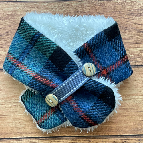 ☆新作☆犬用あったかマフラー ウールチェック柄(ブルー×グリーン  