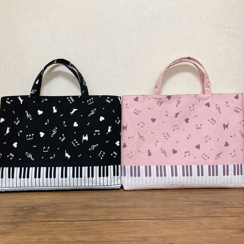 レッスンバッグ A4◎ 猫&鍵盤&ピアノ&音符 スクールバッグ 入学入園