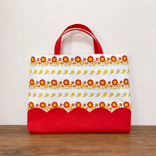 レッスンバッグA4◎ レトロ 花柄 スカラップ かわいい 通園通学