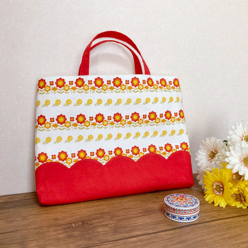 レッスンバッグ A4◎ 選べる4色 花柄 かわいい スカラップ