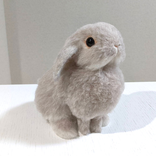 国内発送 Sシリーズ】ホーランドロップ（うさぎ） 羊毛 植毛 うすいグレー ぬいぐるみ