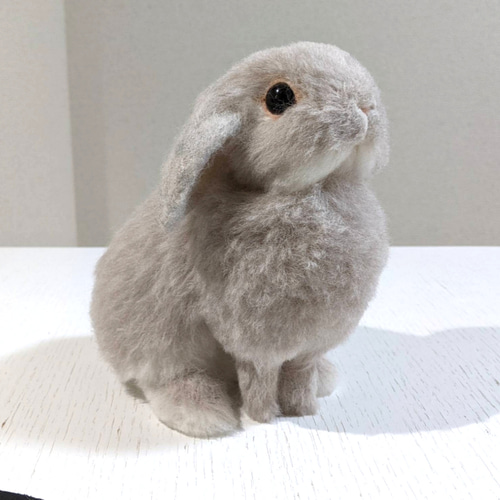 Sシリーズ】ホーランドロップ（うさぎ） うすいグレー 植毛 羊毛