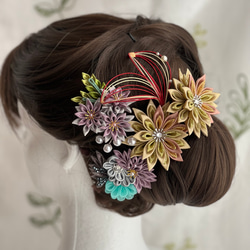 洋風つまみ細工簪セット【シャンパンゴールド×シャンパンピンク