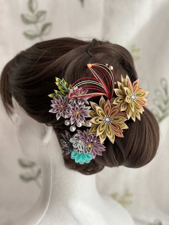 洋風つまみ細工簪セット【シャンパンゴールド×シャンパンピンク